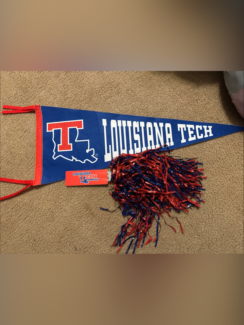 LA Tech , Blue & Red Pennant with Pom Pom - Official Fan Gear